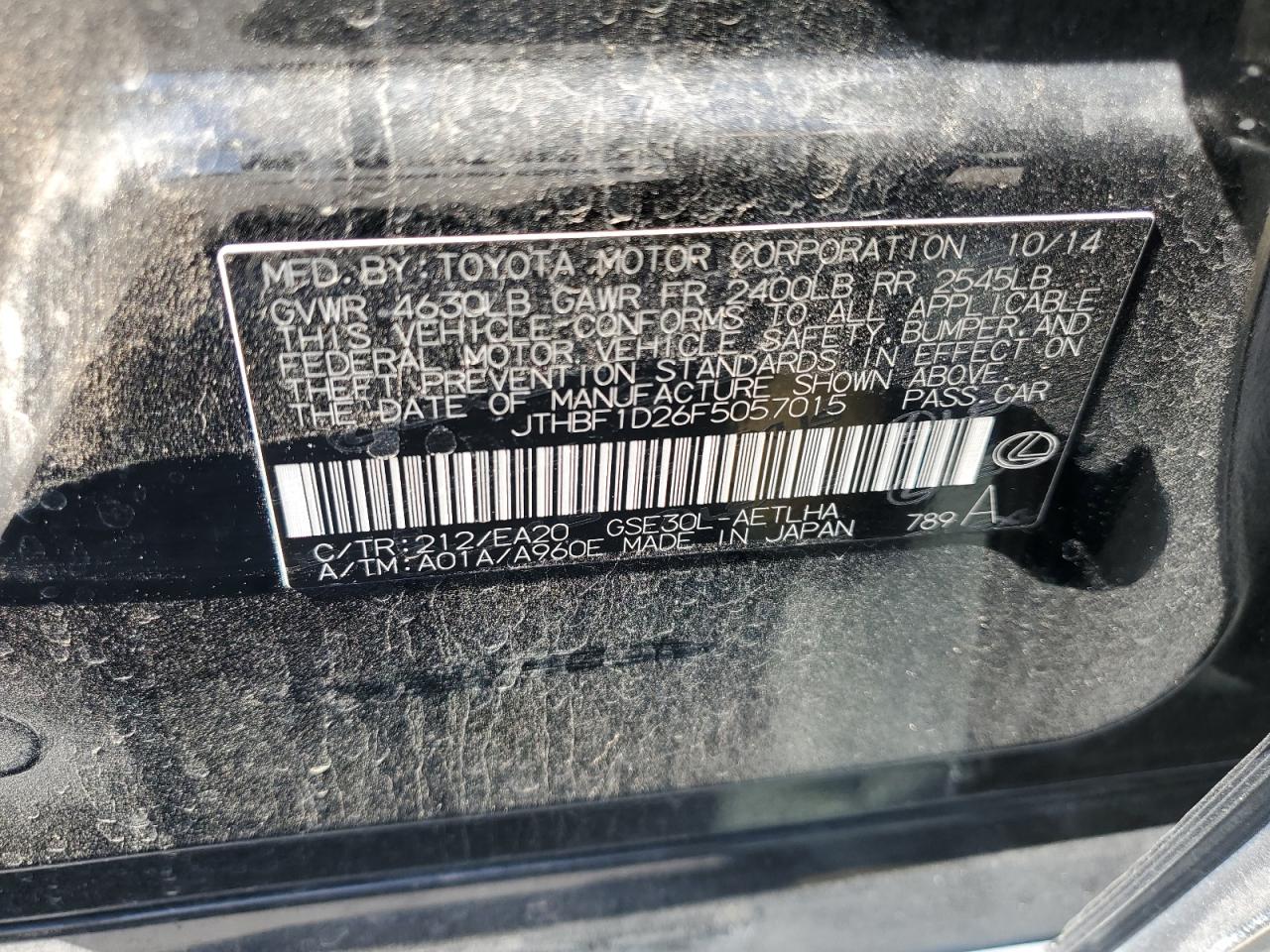 JTHBF1D26F5057015 2015 Lexus Is 250