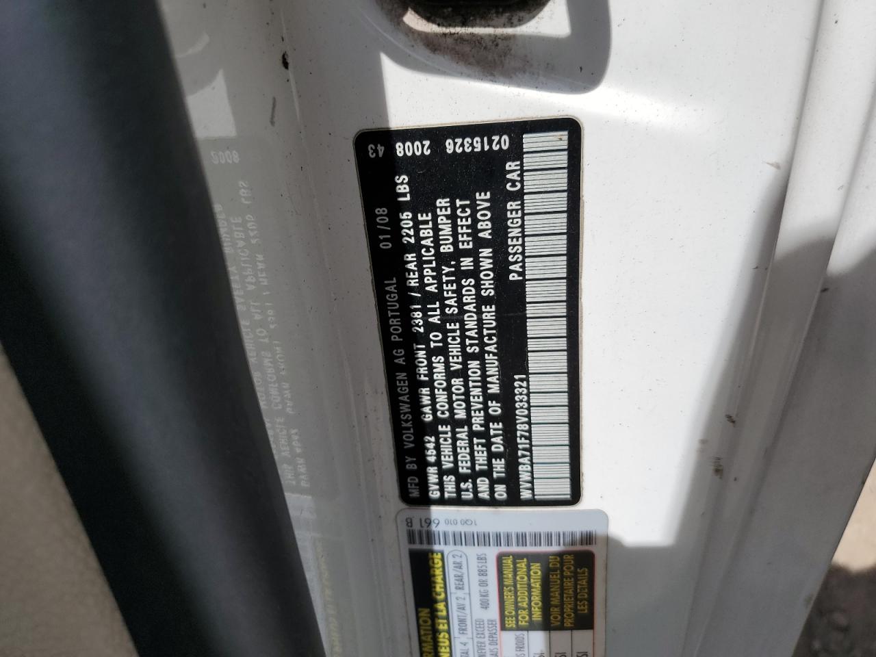 WVWBA71F78V033321 2008 Volkswagen Eos Turbo