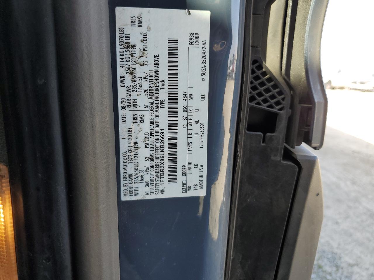 1FTBR3X86LKB26691 2020 Ford Transit T-250