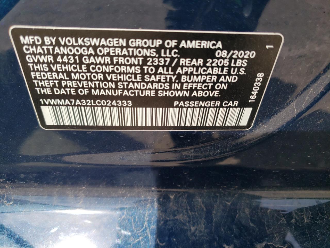 1VWMA7A32LC024333 2020 Volkswagen Passat R-Line