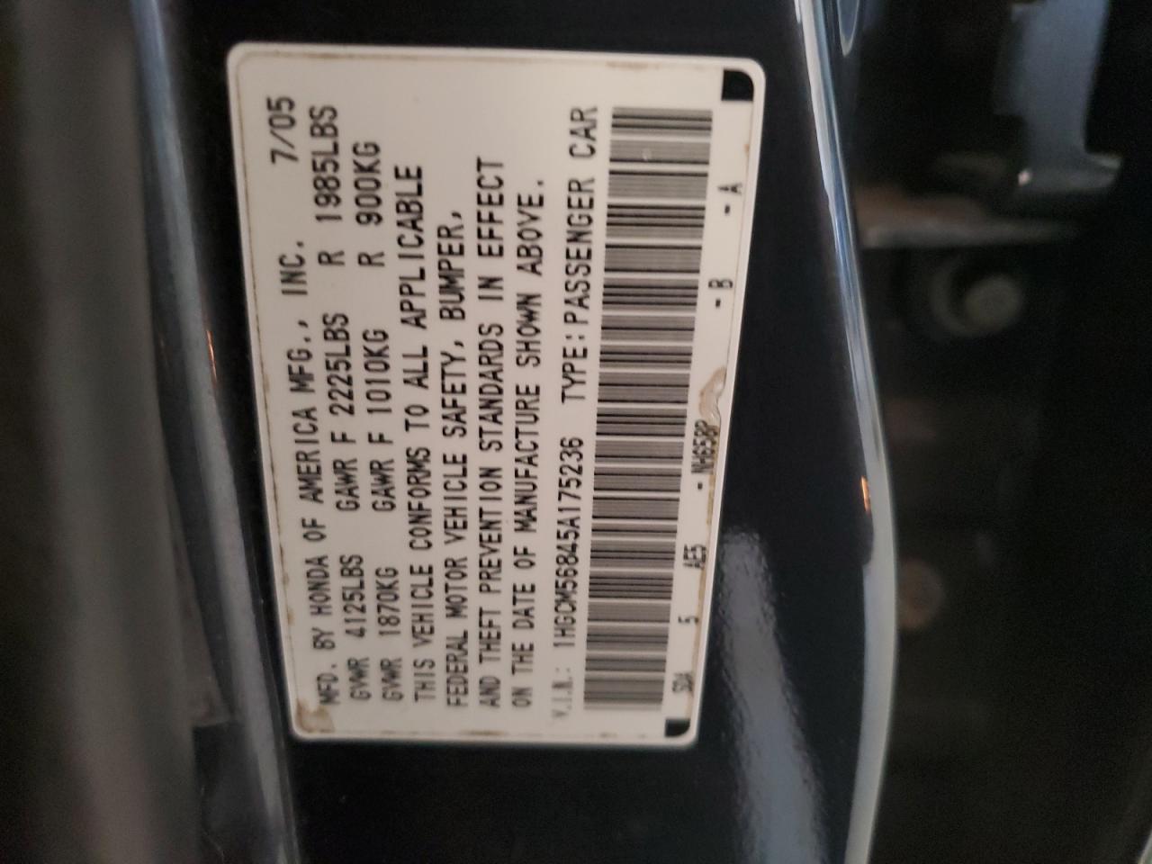 1HGCM56845A175236 2005 Honda Accord Ex