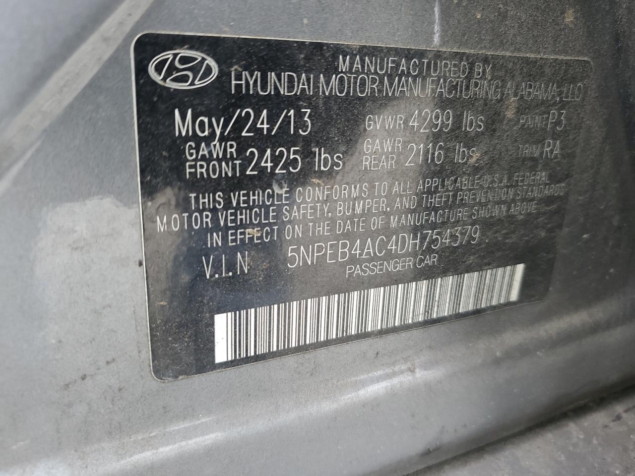 5NPEB4AC4DH754379 2013 Hyundai Sonata Gls