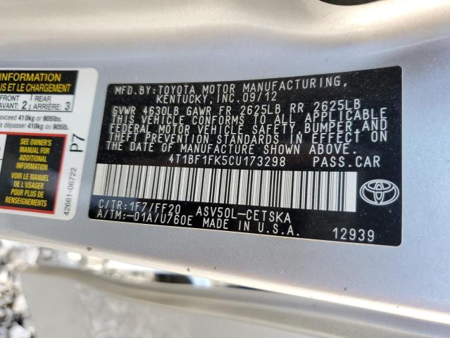 2012 Toyota Camry Base VIN: 4T1BF1FK5CU173298 Lot: 53661644