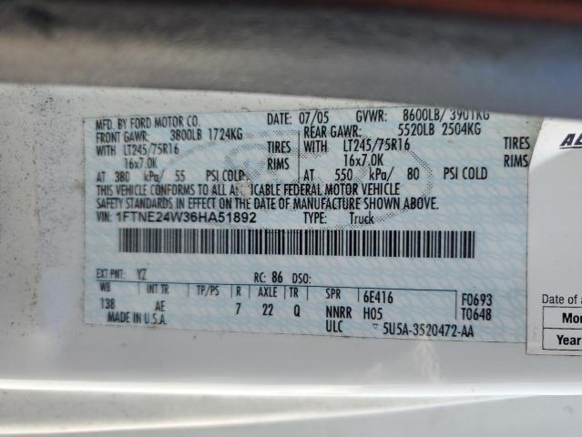 2006 Ford Econoline E250 Van VIN: 1FTNE24W36HA51892 Lot: 53962944