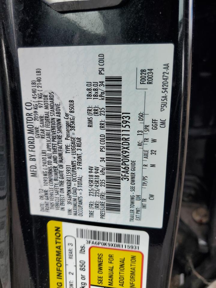 3FA6P0K9XDR115931 2013 Ford Fusion Titanium