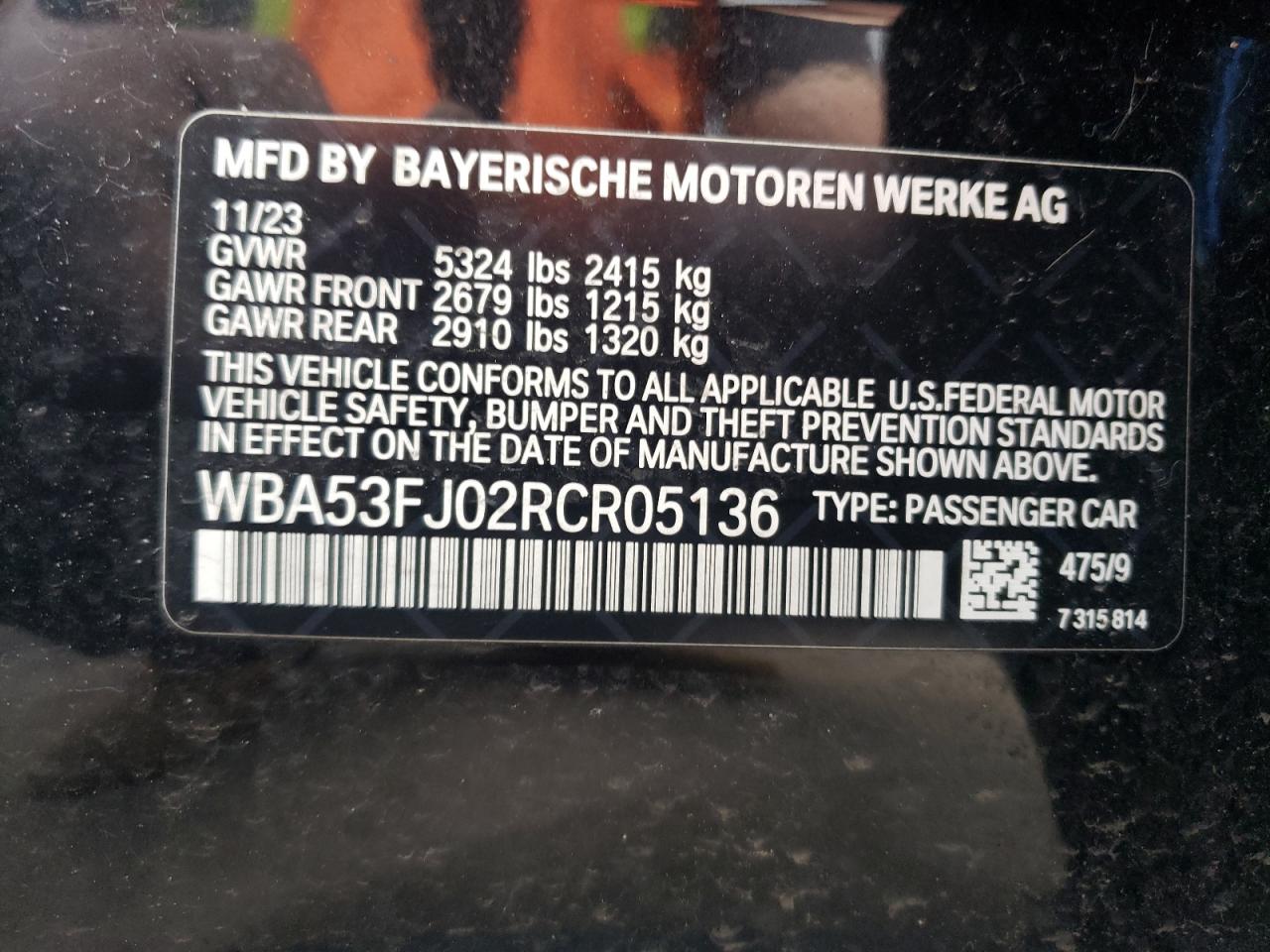 WBA53FJ02RCR05136 2024 BMW 530 Xi