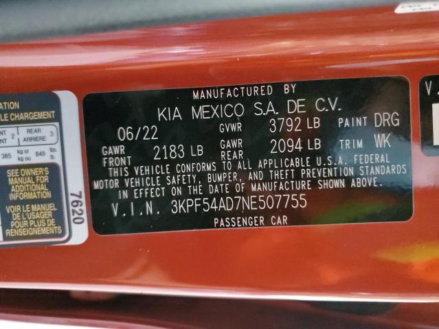 2022 Kia Forte Gt Line VIN: 3KPF54AD7NE507755 Lot: 56033334