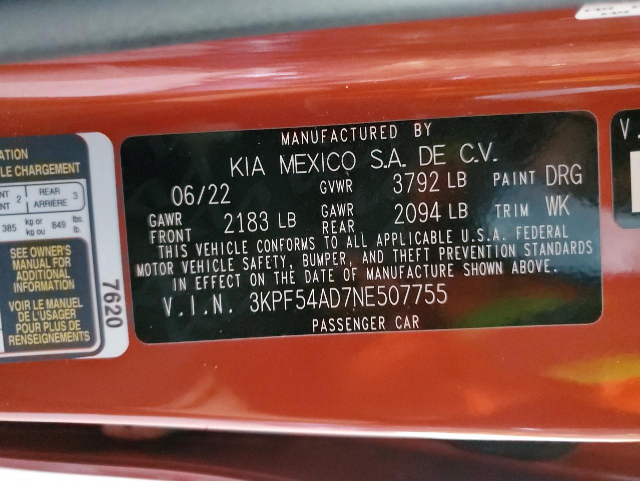 3KPF54AD7NE507755 2022 Kia Forte Gt Line