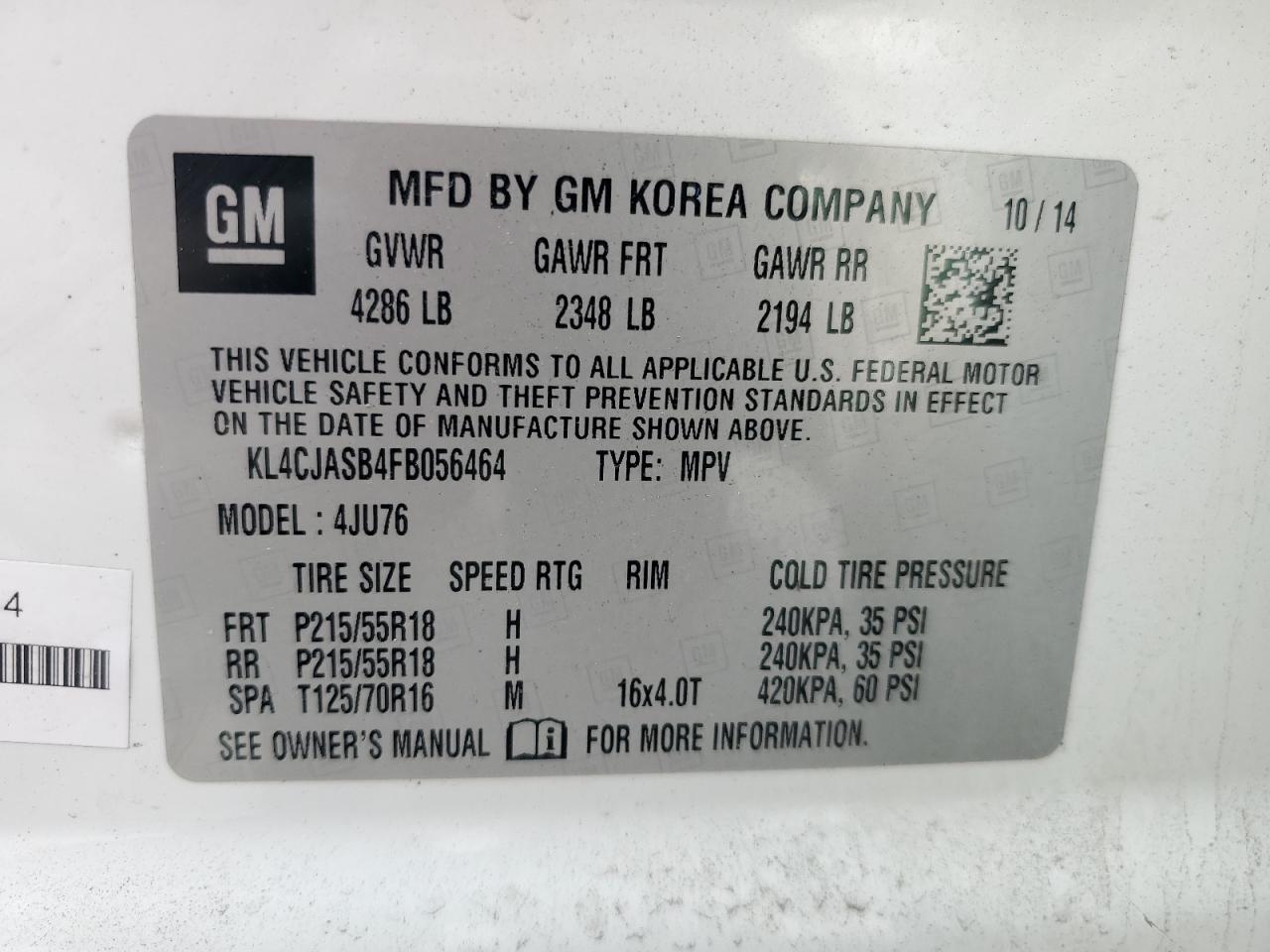 KL4CJASB4FB056464 2015 Buick Encore