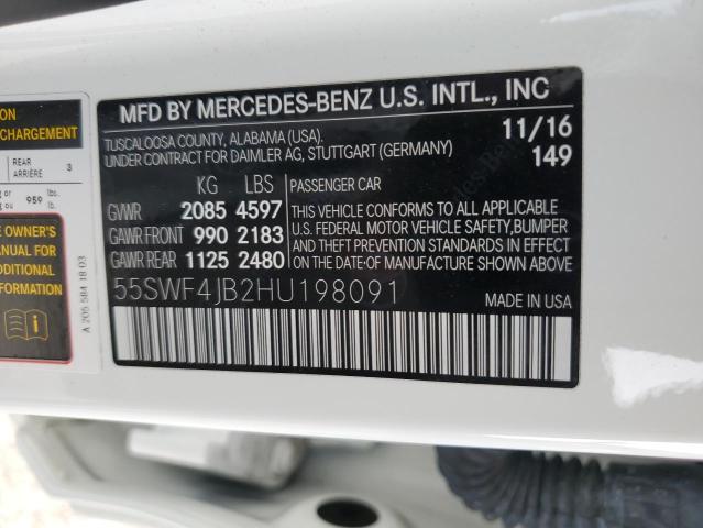 2017 Mercedes-Benz C 300 VIN: 55SWF4JB2HU198091 Lot: 56966624