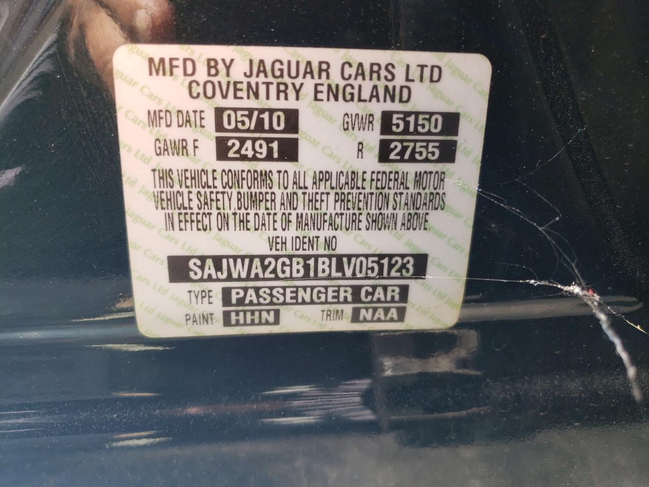 SAJWA2GB1BLV05123 2011 Jaguar Xjl