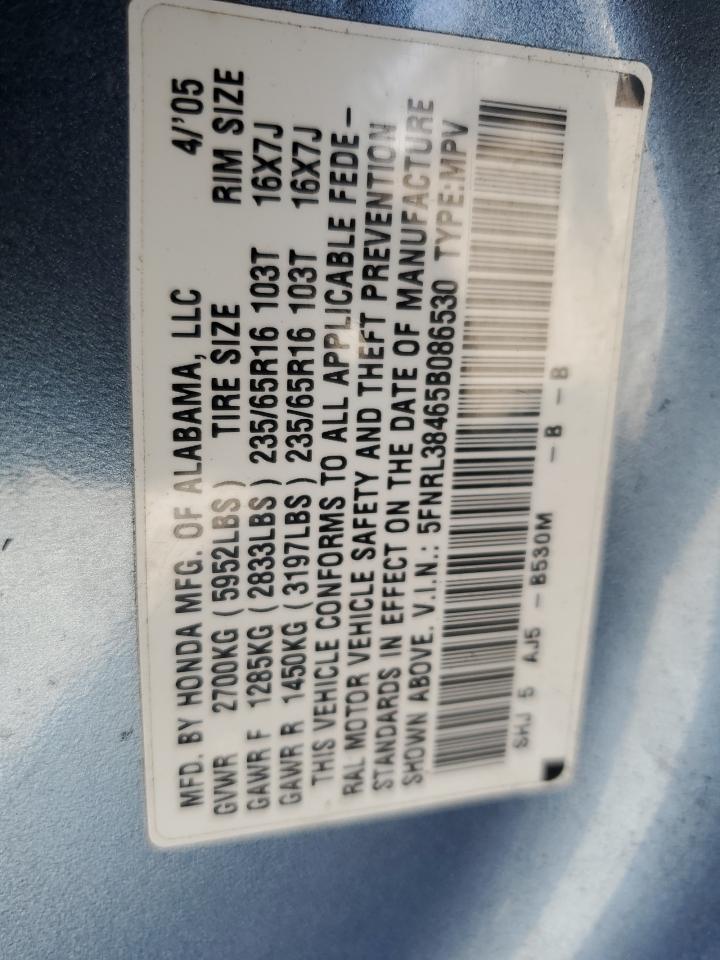 5FNRL38465B086530 2005 Honda Odyssey Ex