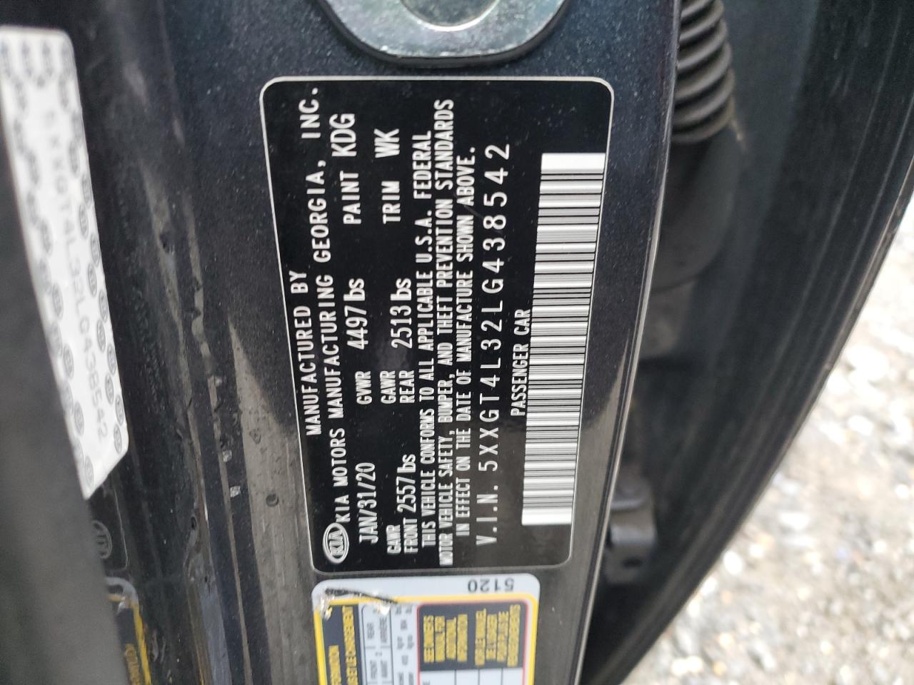 5XXGT4L32LG438542 2020 Kia Optima Lx