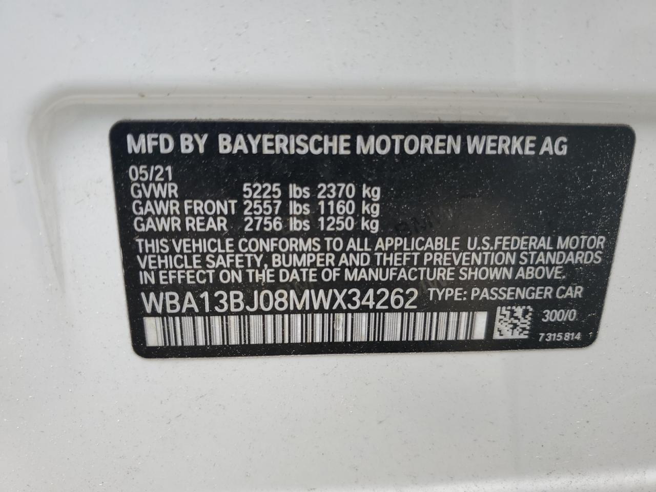 WBA13BJ08MWX34262 2021 BMW 530 Xi