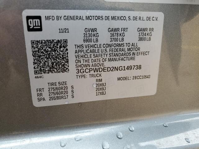 2022 Chevrolet Silverado Ltd C1500 Rst VIN: 3GCPWDED2NG149738 Lot: 54228674