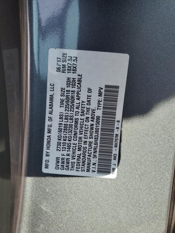 5FNRL6H83JB015090 2018 Honda Odyssey Touring