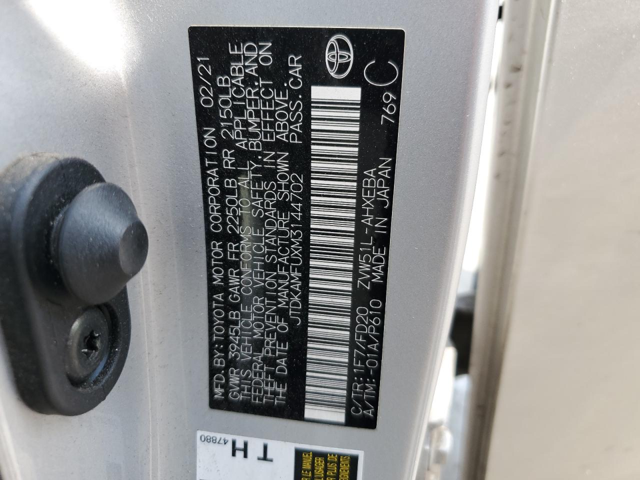 JTDKAMFUXM3144702 2021 Toyota Prius Special Edition