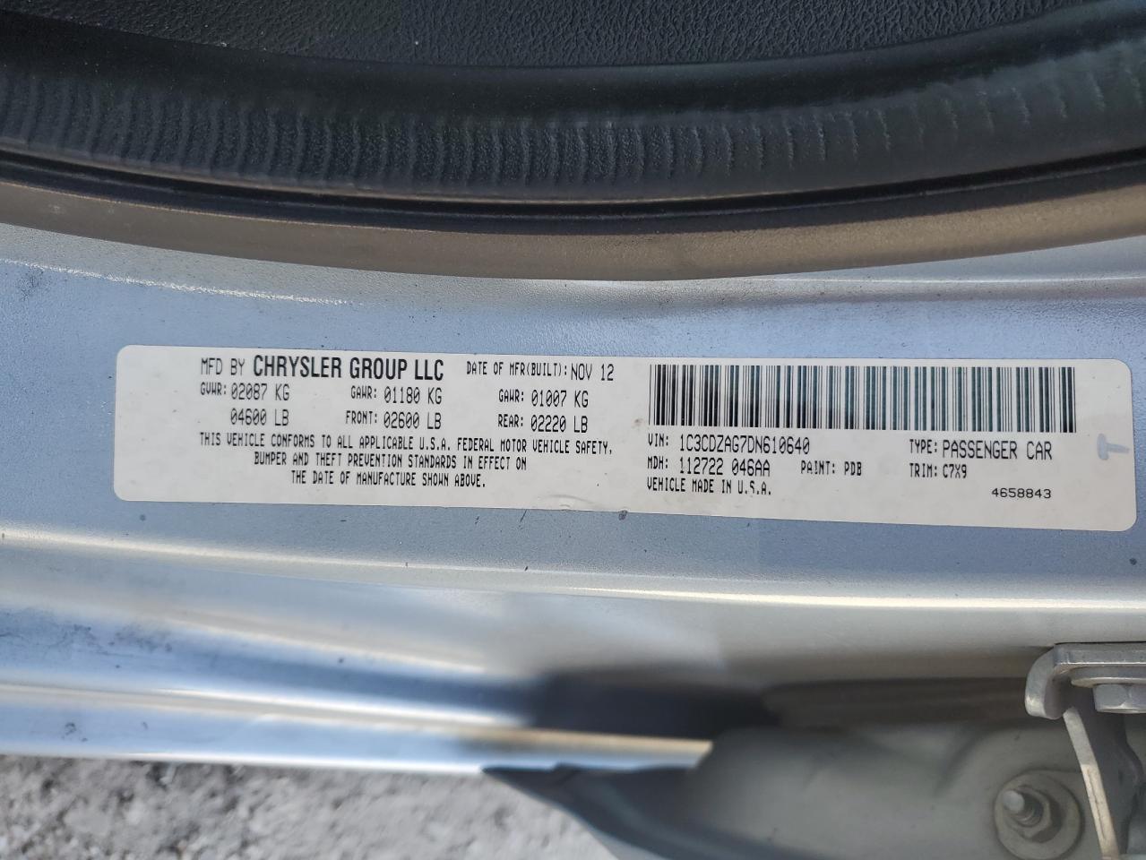 1C3CDZAG7DN610640 2013 Dodge Avenger Se