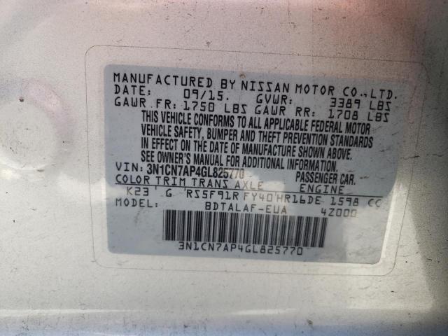 2016 Nissan Versa S VIN: 3N1CN7AP4GL825770 Lot: 53611274