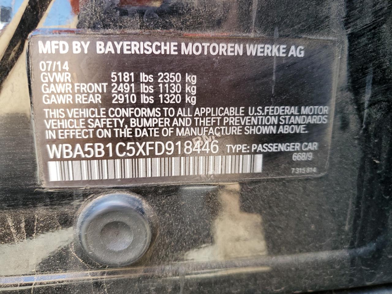 WBA5B1C5XFD918446 2015 BMW 535 I