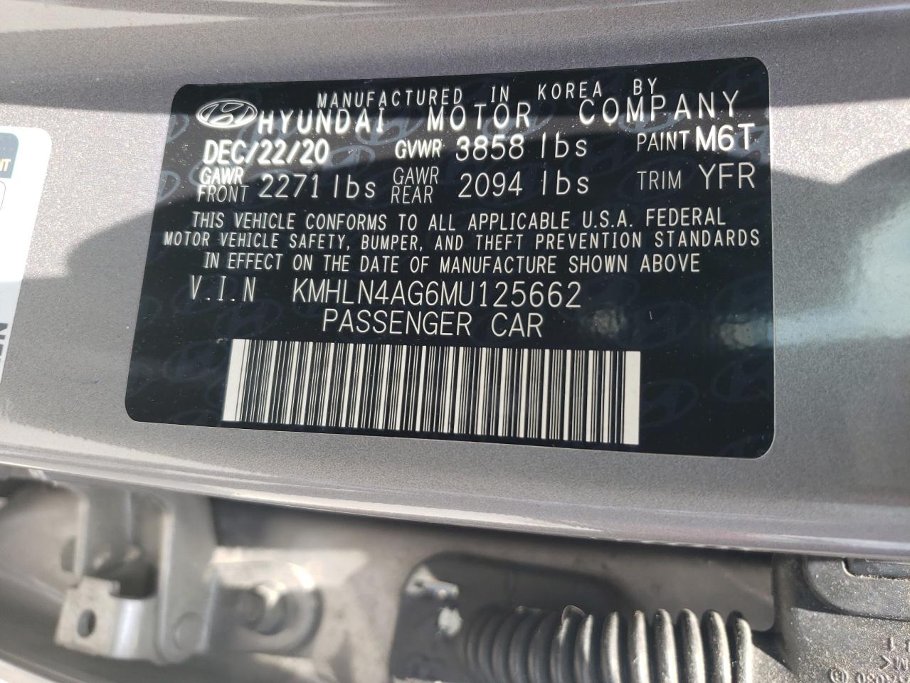 KMHLN4AG6MU125662 2021 Hyundai Elantra Sel