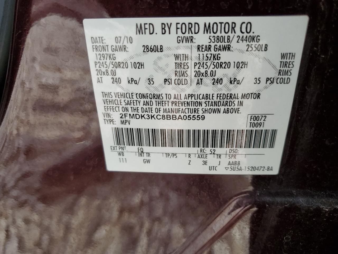 2FMDK3KC8BBA05559 2011 Ford Edge Limited