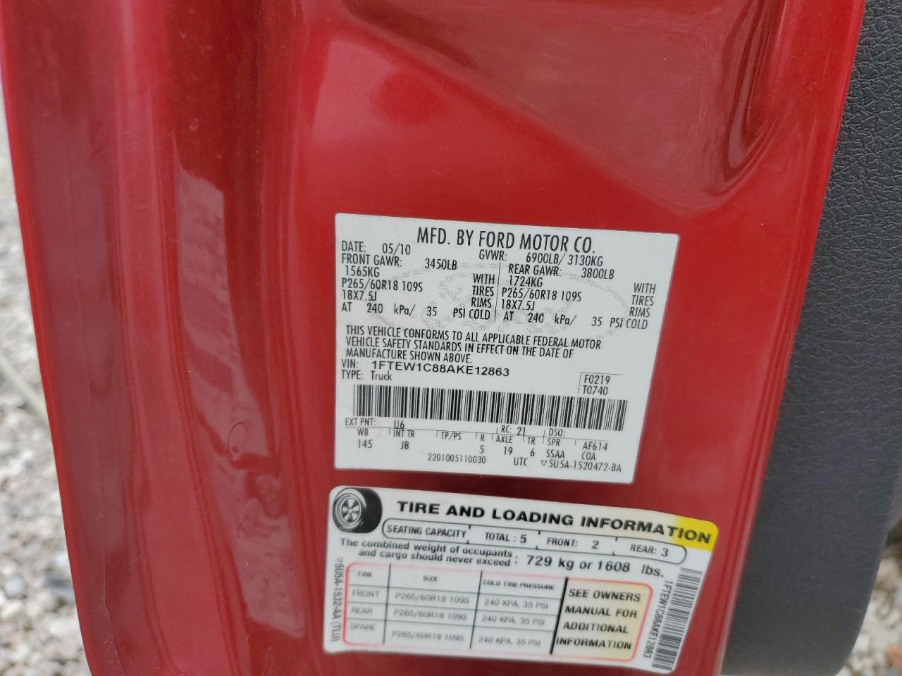 1FTEW1C88AKE12863 2010 Ford F150 Supercrew