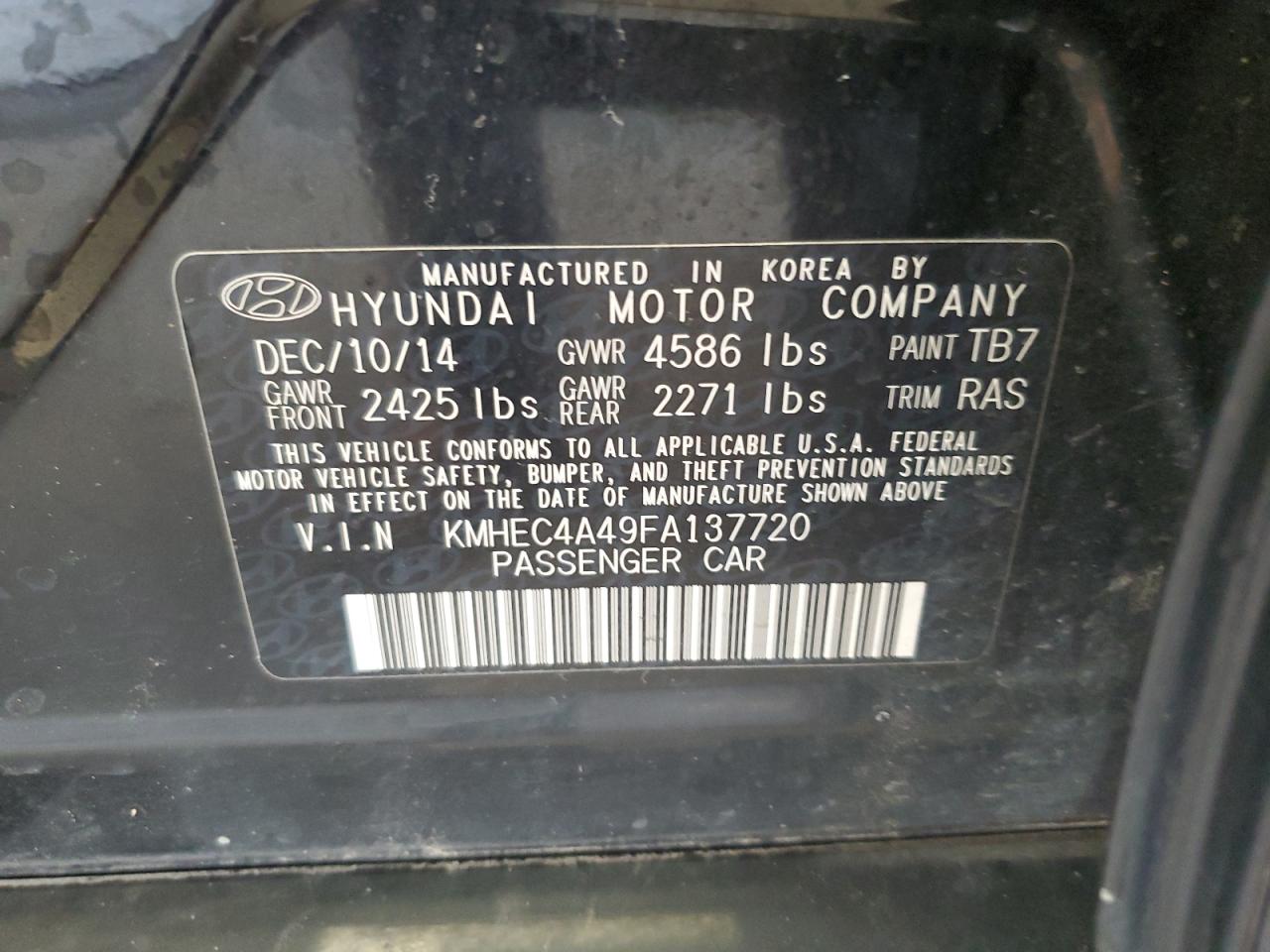 KMHEC4A49FA137720 2015 Hyundai Sonata Hybrid