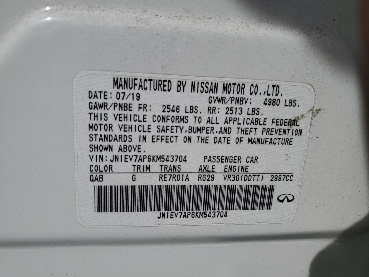 JN1EV7AP6KM543704 2019 Infiniti Q50 Luxe