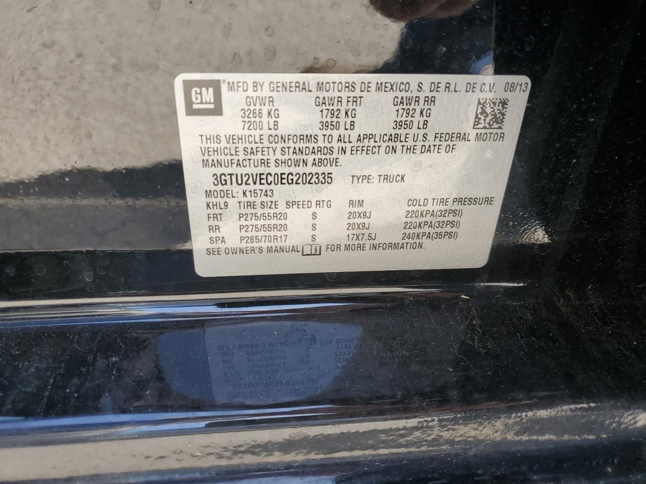 3GTU2VEC0EG202335 2014 GMC Sierra K1500 Slt