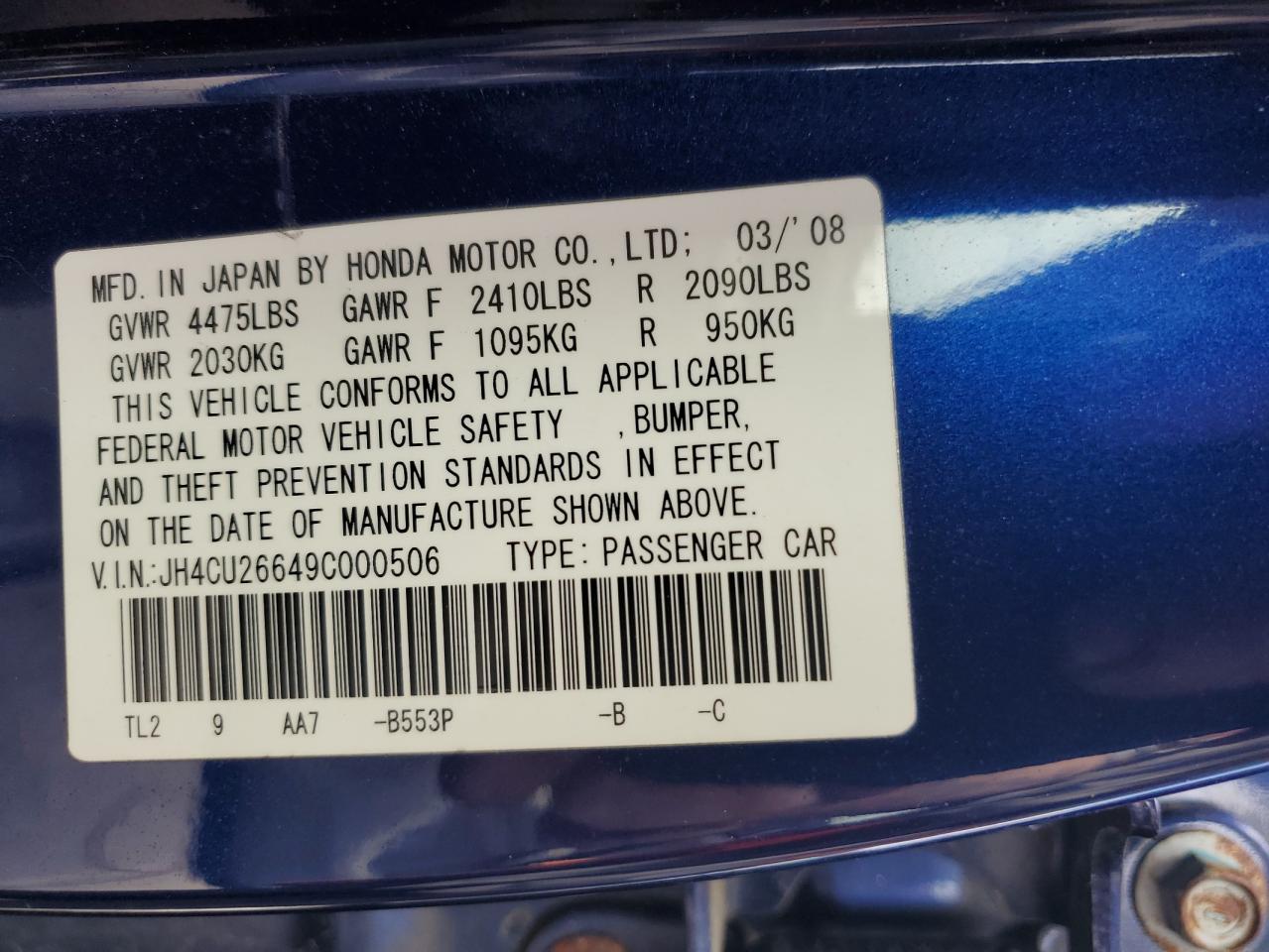 JH4CU26649C000506 2009 Acura Tsx