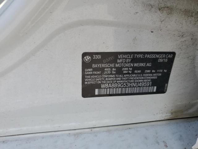 2017 BMW 330 I VIN: WBA8B9G53HNU49591 Lot: 53717414