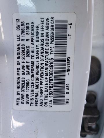 2013 Honda Civic Exl VIN: 19XFB2F97DE046105 Lot: 53952454