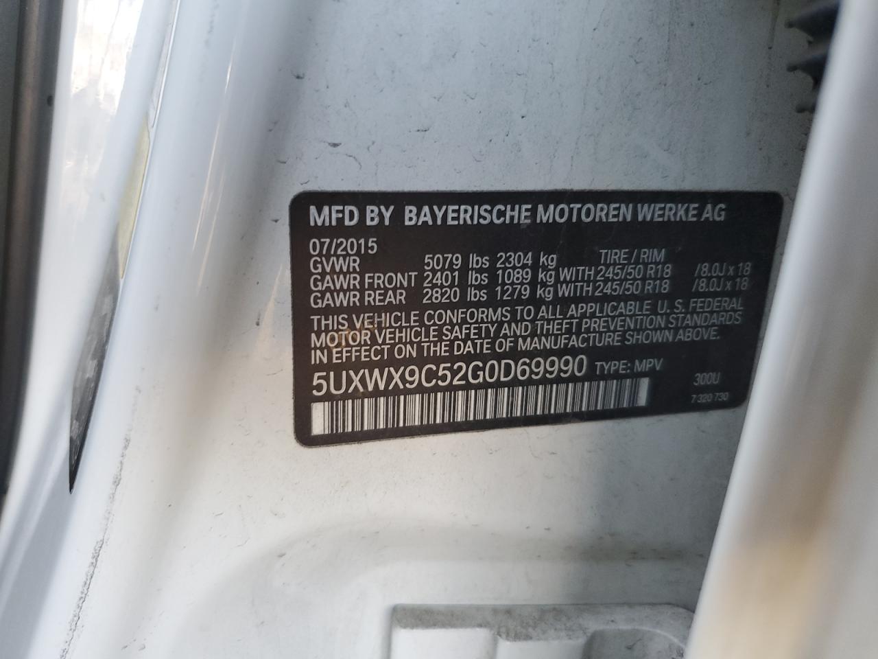 5UXWX9C52G0D69990 2016 BMW X3 xDrive28I