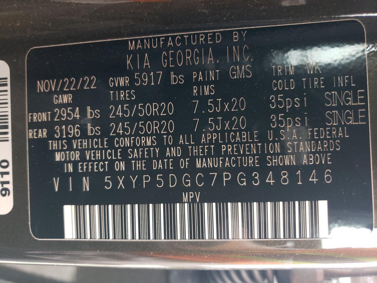 5XYP5DGC7PG348146 2023 Kia Telluride Sx