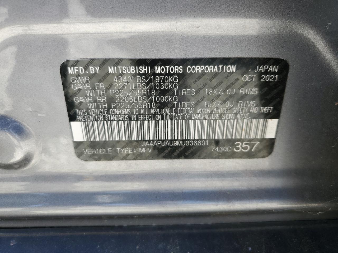 JA4APUAU9MU036691 2021 Mitsubishi Outlander Sport Es