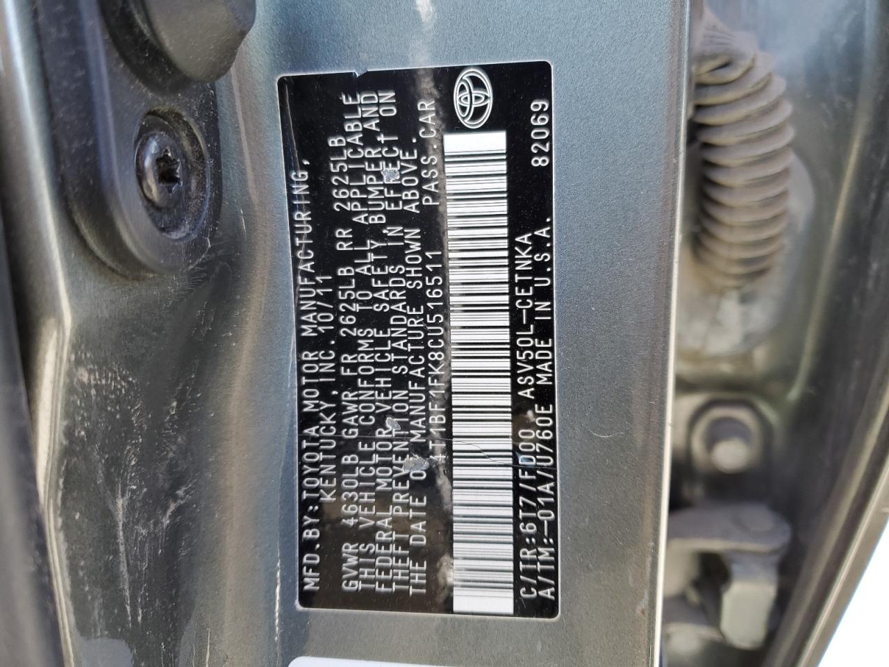 4T1BF1FK8CU516511 2012 Toyota Camry Base