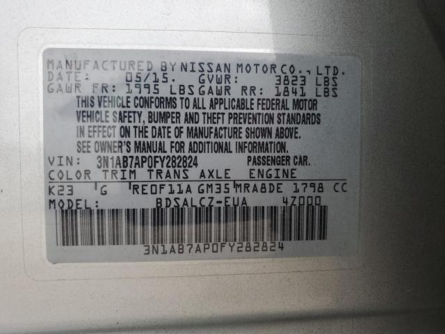 2015 Nissan Sentra S VIN: 3N1AB7AP0FY282824 Lot: 54777644