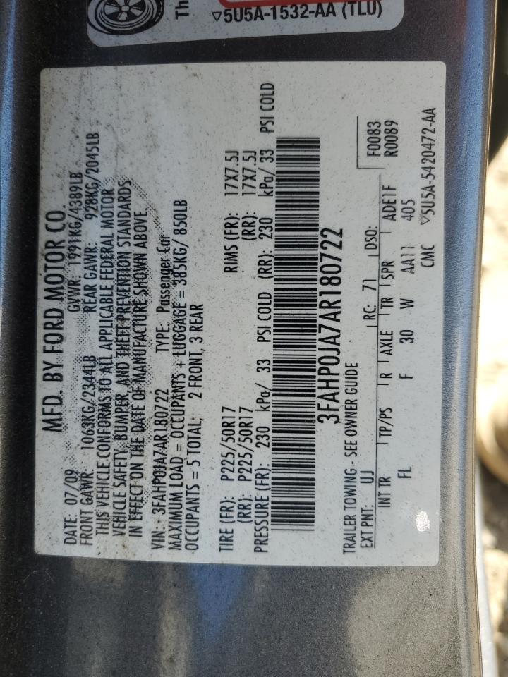 3FAHP0JA7AR180722 2010 Ford Fusion Sel