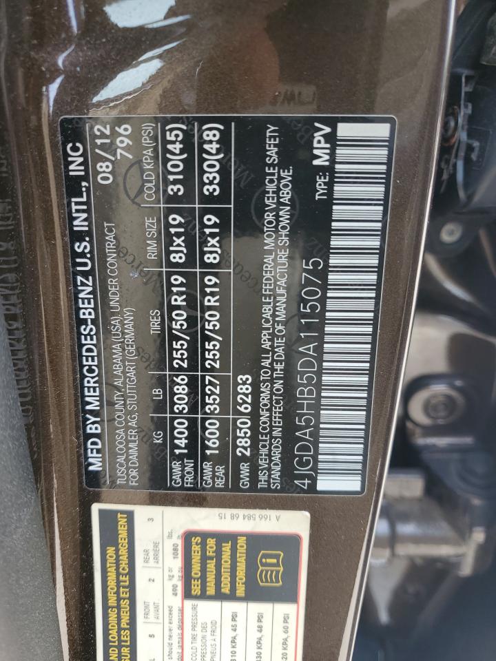 4JGDA5HB5DA115075 2013 Mercedes-Benz Ml 350 4Matic