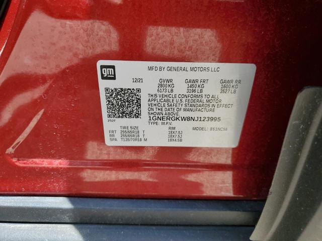 2022 Chevrolet Traverse Lt VIN: 1GNERGKW8NJ123995 Lot: 54421014