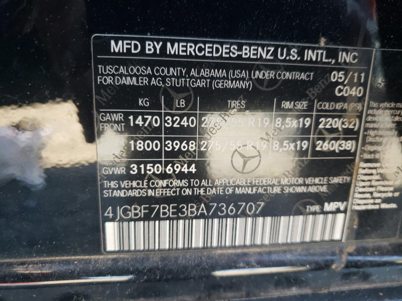 4JGBF7BE3BA736707 2011 Mercedes-Benz Gl 450 4Matic