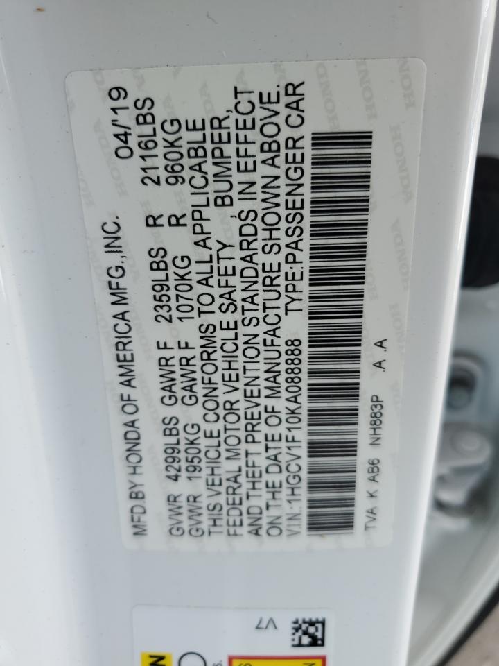 1HGCV1F10KA088888 2019 Honda Accord Lx