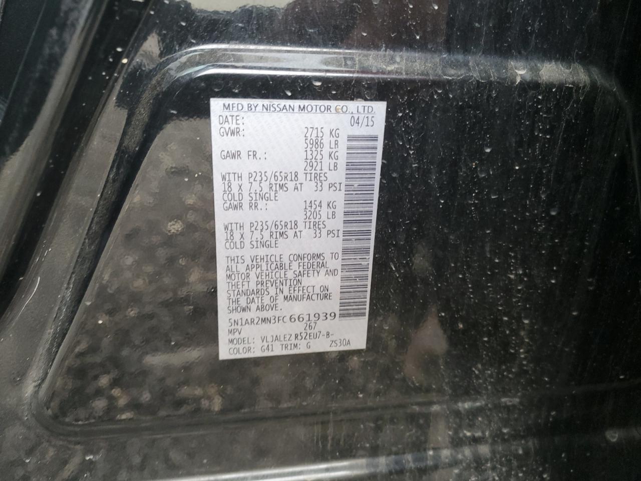 5N1AR2MN3FC661939 2015 Nissan Pathfinder S