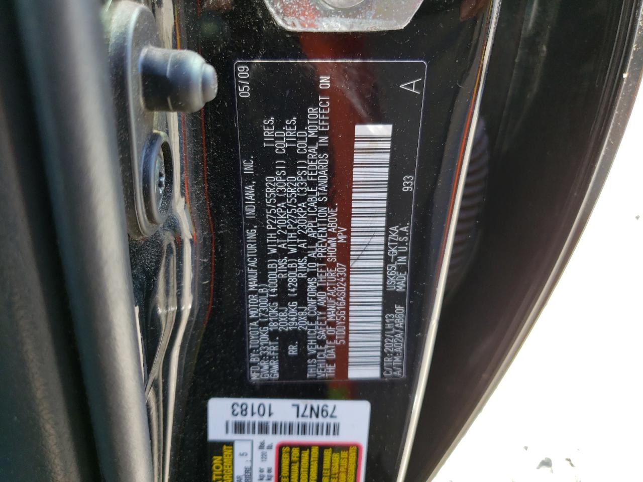 5TDDY5G16AS024307 2010 Toyota Sequoia Platinum