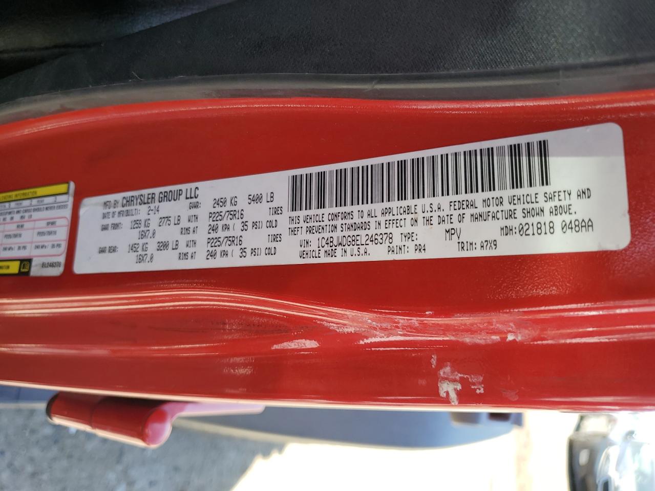 1C4BJWDG8EL246378 2014 Jeep Wrangler Unlimited Sport