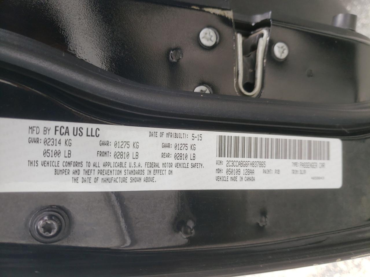 2C3CCABG6FH837865 2015 Chrysler 300 S