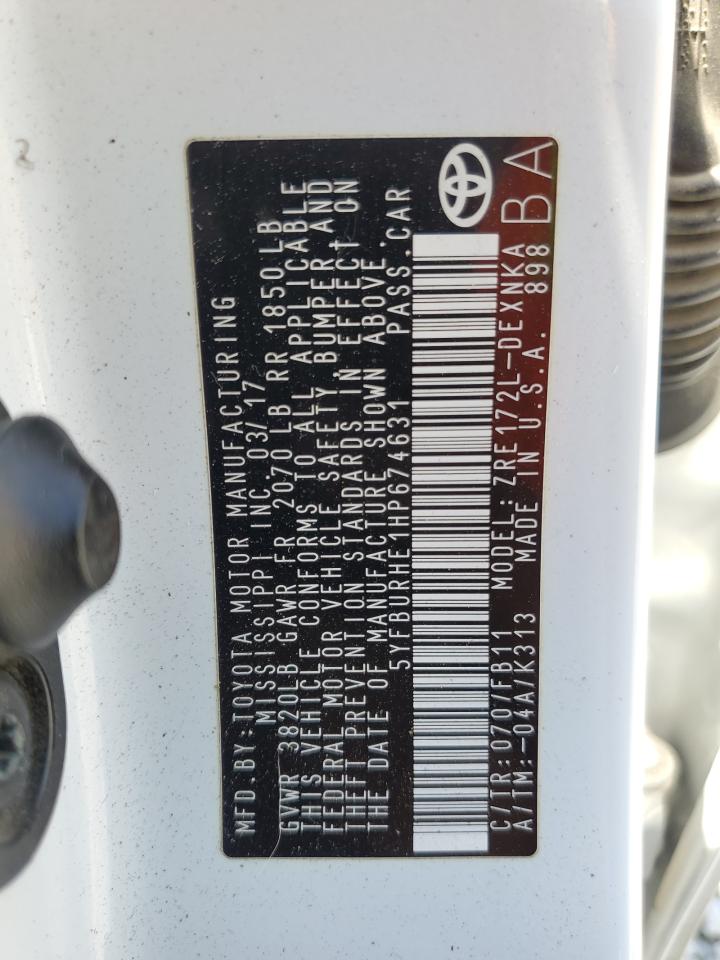 5YFBURHE1HP674631 2017 Toyota Corolla L