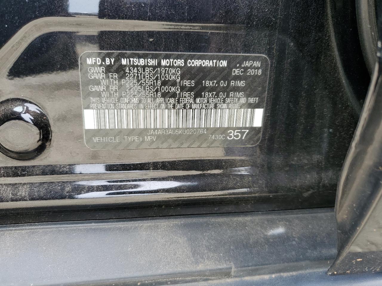 JA4AR3AU5KU020764 2019 Mitsubishi Outlander Sport Es