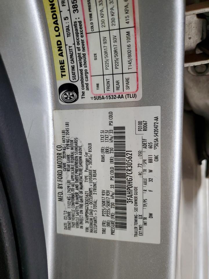 2012 Ford Fusion Se vin: 3FAHP0HG7CR305621